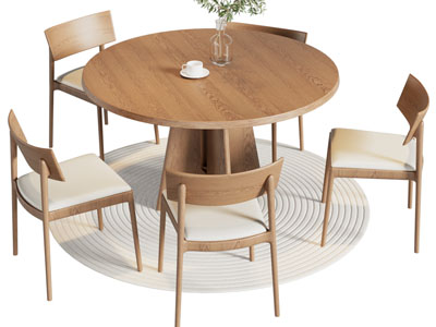 现代实木圆形餐桌椅组合