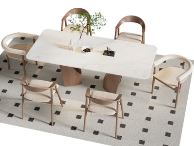 现代长方形餐桌椅组合