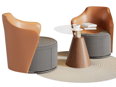 现代单人沙发 边几