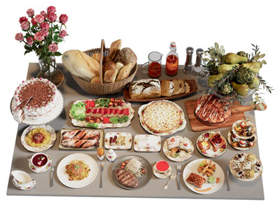 现代面包 披萨 蛋糕 牛排 意大利面 水果食物