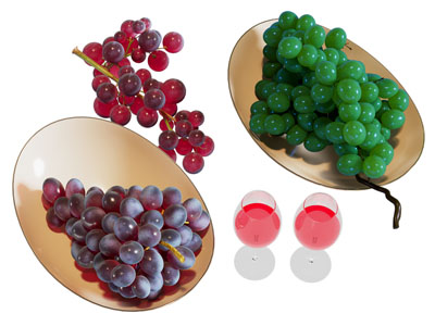 现代水果盘 葡萄 高脚杯 摆件组合