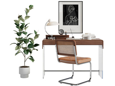 现代书桌椅组合3d模型 现代书桌椅组合