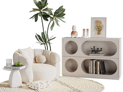 现代奶油风单人沙发 玄关柜 边柜