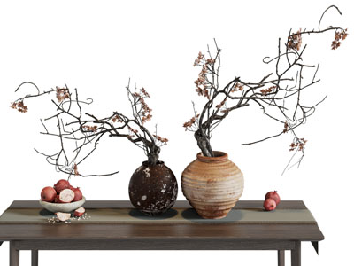 侘寂风陶艺花瓶花卉