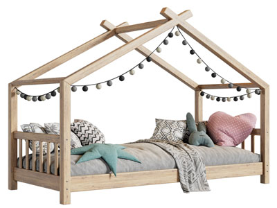 现代儿童小木屋单人床