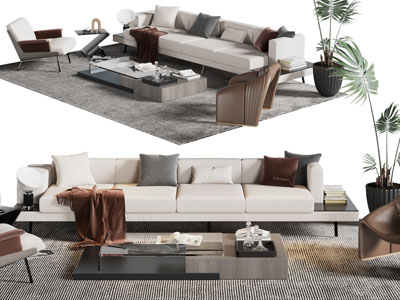 现代多人沙发 休闲椅子和茶几组合