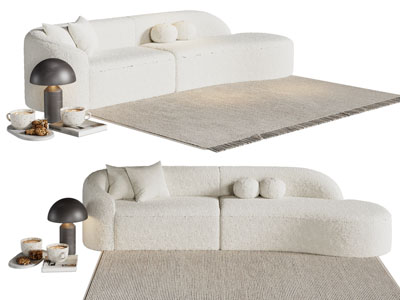 现代奶油风多人沙发3d模型 现代奶油风多人沙发