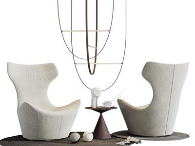 现代单人沙发 边几