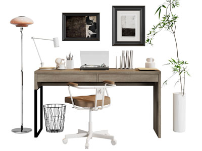 现代书桌椅组合3d模型 现代书桌椅组合