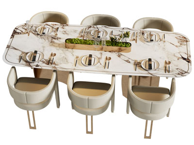 现代长方形餐桌椅组合 餐具组合