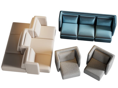 现代双向多人沙发 单人沙发3d模型 现代双向多人沙发 单人沙发