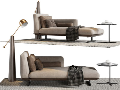 现代贵妃椅 美人榻 角几 落地灯