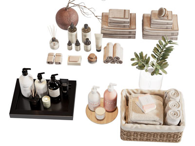 现代香薰 洗漱用品 毛巾 花瓶花卉 卫浴小件