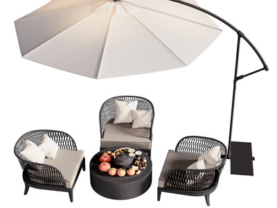 现代户外遮阳伞 休闲椅子 围炉煮茶