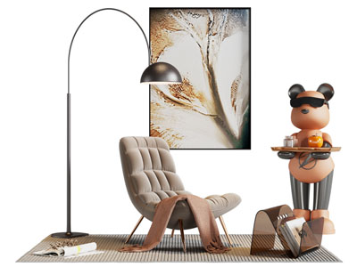 现代休闲椅子 边几 挂画