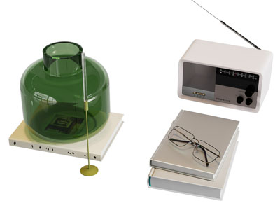 现代玻璃器皿 书本 收音机摆件组合