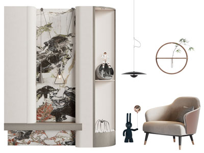 现代单人沙发 背景墙