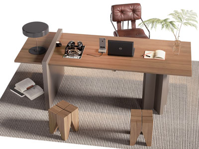 现代书桌椅组合3d模型 现代书桌椅组合