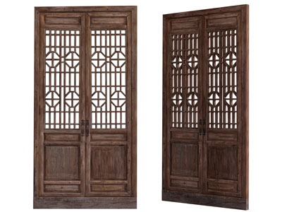 新中式中古风实木镂花窗门扇 双开门3d模型 新中式中古风实木镂花窗门扇 双开门