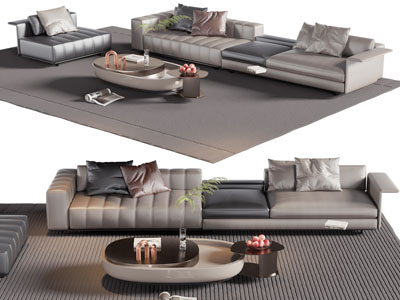 现代多人沙发 单人沙发和茶几组合