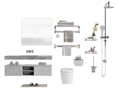 现代洗手台 镜子 毛巾架 淋浴花洒 卫浴小件