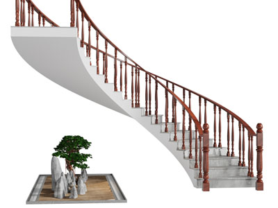 美式旋转楼梯3d模型 美式旋转楼梯