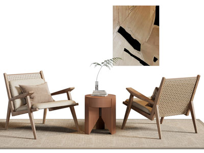 现代休闲椅子 边几 装饰挂画