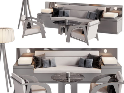 新中式多人沙发 休闲椅子和茶几组合