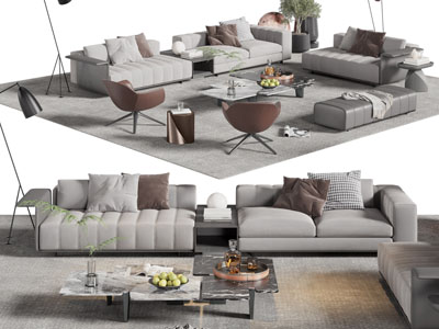 现代多人沙发 贵妃椅和茶几组合