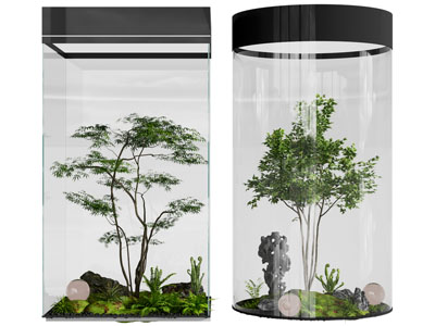 新中式方形 圆形玻璃室内景观园艺小品