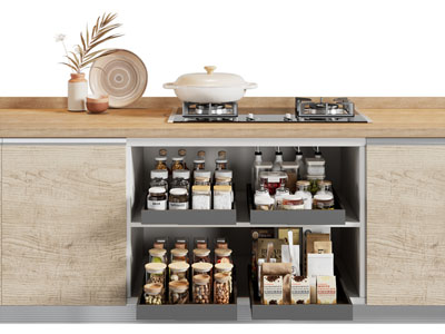 现代橱柜拉篮 调料瓶 密封罐储存柜