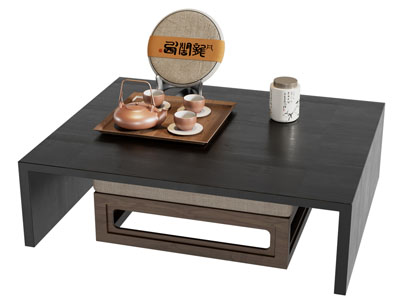 新中式茶几 茶具杯子 茶饼