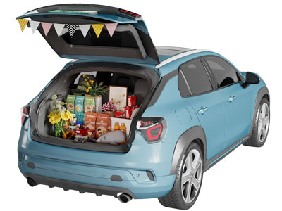 现代汽车后备箱美陈 礼物盒 后备箱集市 售卖点