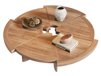 侘寂风实木拼接茶几3d模型 侘寂风实木拼接茶几