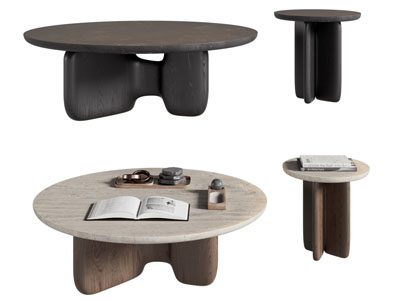 侘寂风圆形茶几 边几3d模型 侘寂风圆形茶几 边几