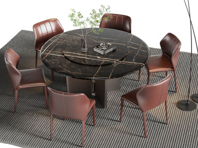 现代圆形大理石餐桌椅组合