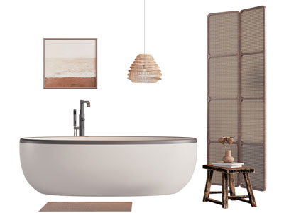 侘寂风浴缸浴盆 屏风