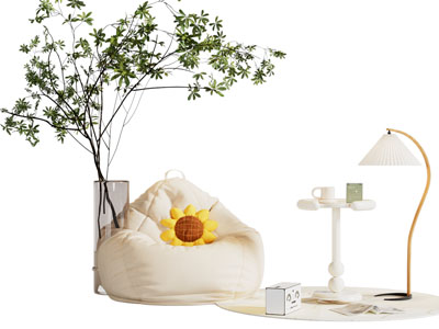 现代奶油风懒人沙发 边几 落地灯