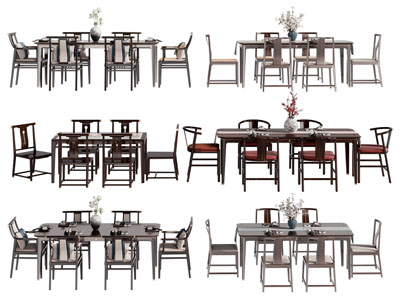 新中式长方形餐桌椅组合