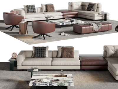 现代转角多人沙发 茶几组合3d模型 现代转角多人沙发 茶几组合