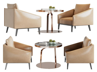 现代单人沙发 边几