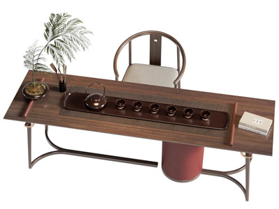 新中式实木长方形茶桌椅组合