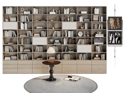 现代开放式实木装饰书柜 边几