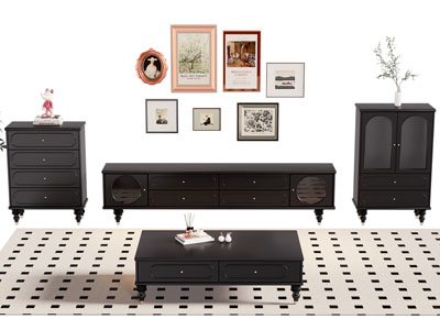 法式电视柜 玄关柜 边柜 茶几 挂画3d模型 法式电视柜 玄关柜 边柜 茶几 挂画