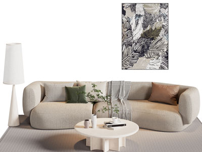 现代弧形多人沙发 茶几组合3d模型 现代弧形多人沙发 茶几组合