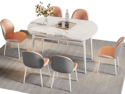 现代椭圆形餐桌椅组合