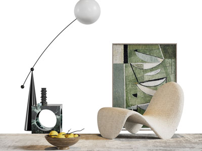 现代休闲椅子 落地灯 地画