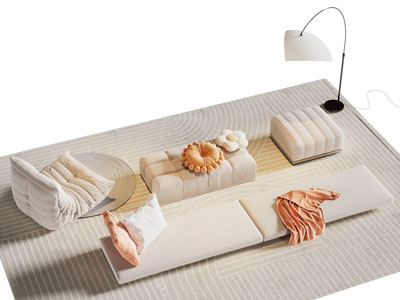 现代奶油风多人沙发 懒人沙发 沙发凳子3d模型 现代奶油风多人沙发 懒人沙发 沙发凳子