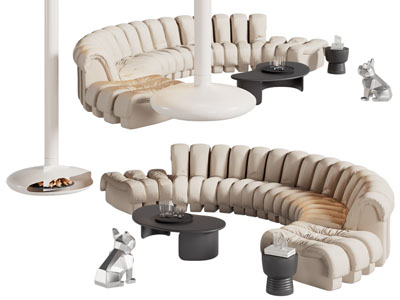 现代奶油风弧形多人沙发 壁炉火炉3d模型 现代奶油风弧形多人沙发 壁炉火炉