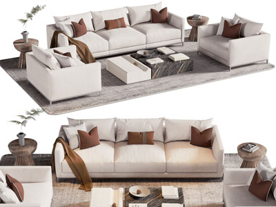 现代多人 单人沙发和茶几组合